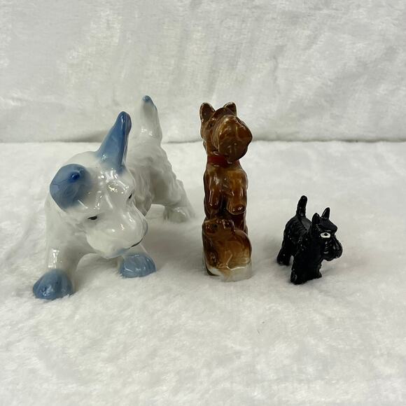 Lot 3 Vintage Japan Dog Figurines Porcelain Terrier Scottie Mixed Glaze Styles - Picture 2 of 14